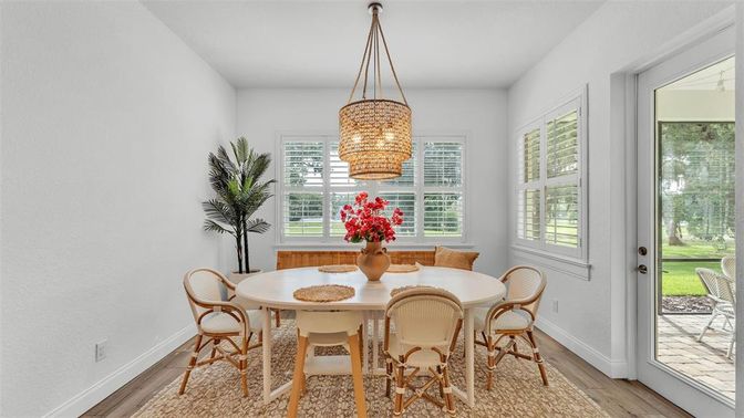 Chandelier, Dining room, Interior, Wood Texture Flooring