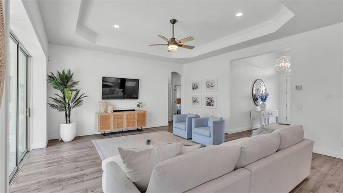 Interior, Living room, Recessed Lighting, Wood Texture Flooring