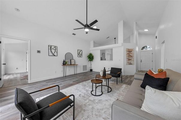 Interior, Living room, Recessed Lighting, Wood Texture Flooring