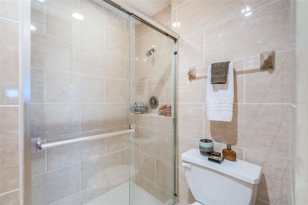 Bathroom, Glass Shower, Interior, Recessed Lighting