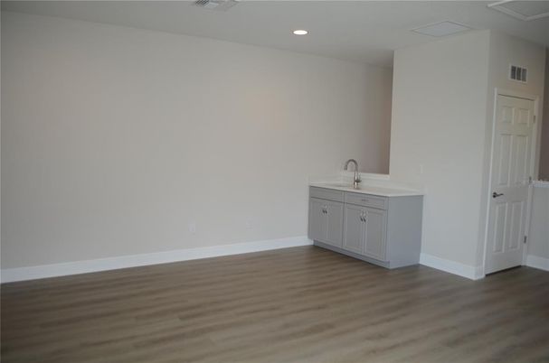 Bathroom, Empty room, Interior, Recessed Lighting, Wood Texture Flooring