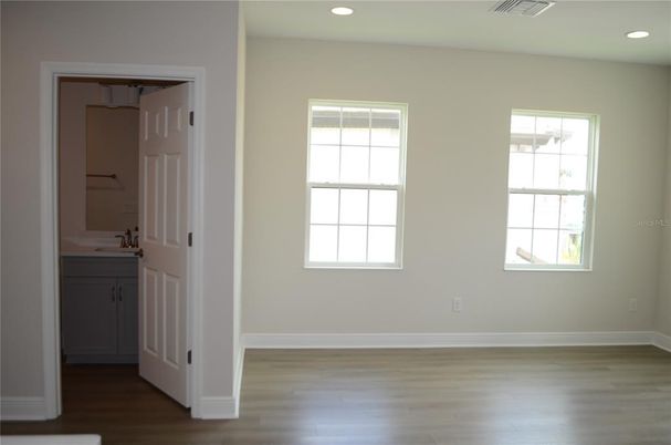 Bathroom, Empty room, Interior, Recessed Lighting, Wood Texture Flooring