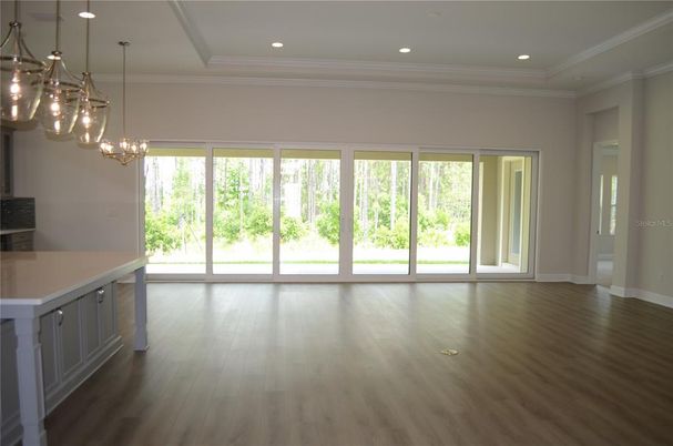 Empty room, Interior, Pendant Lights, Recessed Lighting, Wood Texture Flooring