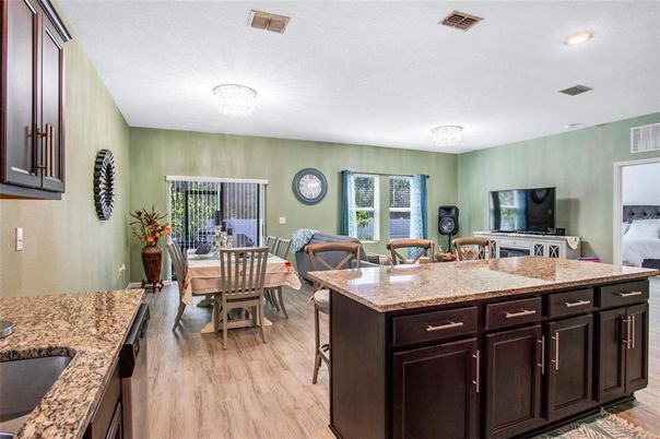 Dining room, Interior, Recessed Lighting, Wood Texture Flooring