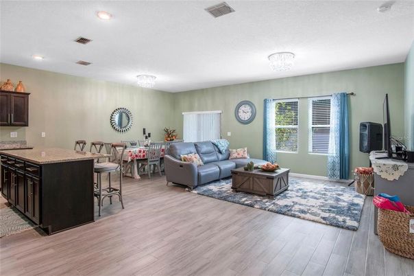 Chandelier, Dining room, Interior, Living room, Recessed Lighting, Wood Texture Flooring