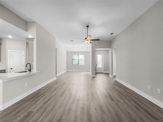 Empty room, Interior, Recessed Lighting, Wood Texture Flooring