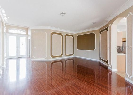 Empty room, Interior, Recessed Lighting, Wood Texture Flooring