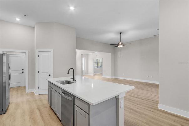 Interior, Kitchen, Recessed Lighting, Wood Texture Flooring