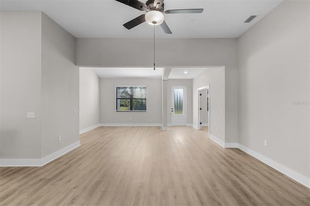 Empty room, Interior, Recessed Lighting, Wood Texture Flooring