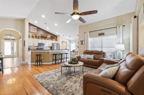 Interior, Kitchen, Living room, Pendant Lights, Recessed Lighting, Stainless Steel Appliances, Wood Texture Flooring