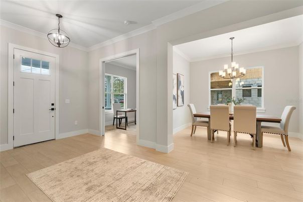 Chandelier, Dining room, Interior, Wood Texture Flooring