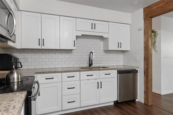 Interior, Kitchen, Stainless Steel Appliances, Wood Texture Flooring