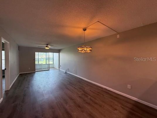 Chandelier, Empty room, Interior, Pendant Lights, Wood Texture Flooring
