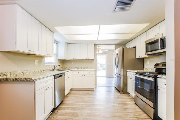 Interior, Kitchen, Stainless Steel Appliances, Wood Texture Flooring