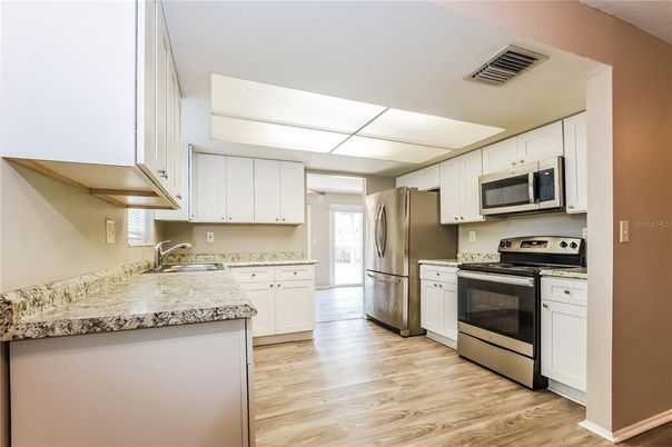 Interior, Kitchen, Stainless Steel Appliances, Wood Texture Flooring