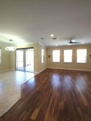 Empty room, Interior, Pendant Lights, Recessed Lighting, Wood Texture Flooring