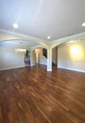 Empty room, Interior, Recessed Lighting, Wood Texture Flooring