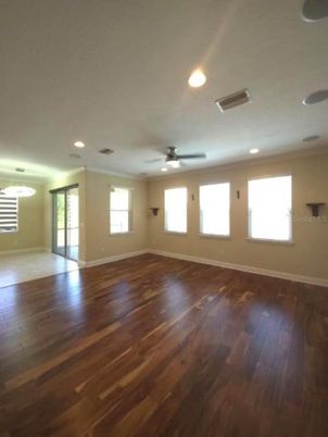 Empty room, Interior, Recessed Lighting, Wood Texture Flooring