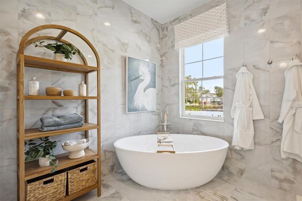 Bathroom, Free Standing Baths, Interior, Marble, Marble Walls, Recessed Lighting