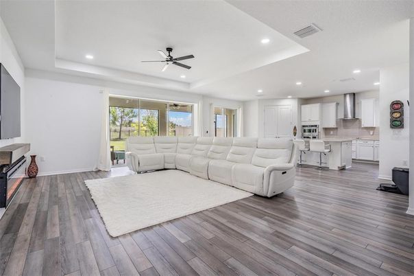 Interior, Kitchen, Living room, Recessed Lighting, Wood Texture Flooring