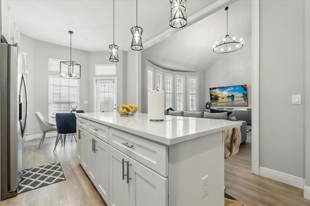 Dining room, Interior, Pendant Lights, Wood Texture Flooring