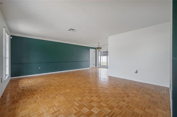 Empty room, Interior, Pendant Lights, Wood Texture Flooring