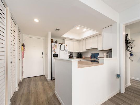Interior, Kitchen, Recessed Lighting, Wood Texture Flooring
