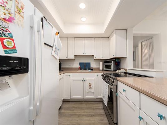 Interior, Kitchen, Recessed Lighting, Wood Texture Flooring