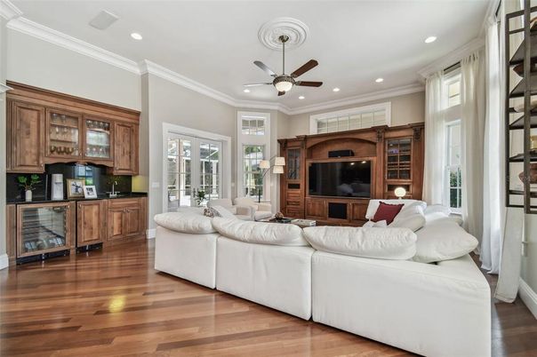 Interior, Living room, Recessed Lighting, Wood Texture Flooring