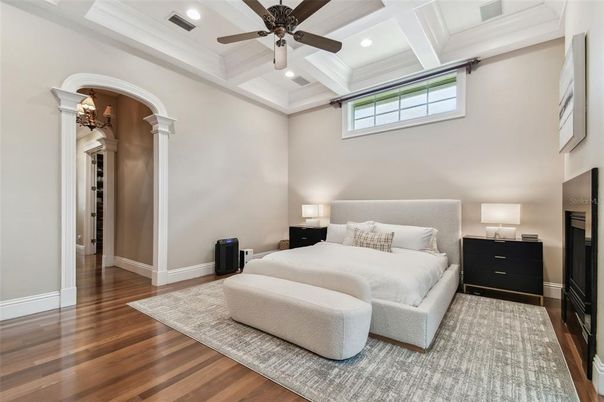 Bedroom, Interior, Recessed Lighting, Wood Texture Flooring