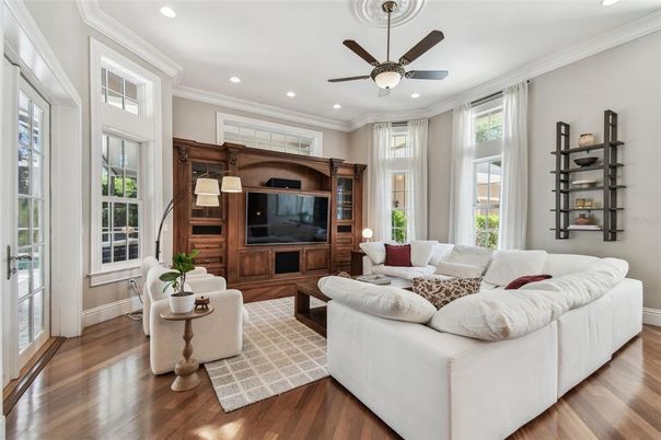 Interior, Living room, Recessed Lighting, Wood Texture Flooring