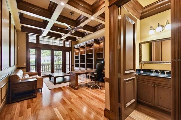 Home Office, Interior, Recessed Lighting, Wood Texture Flooring