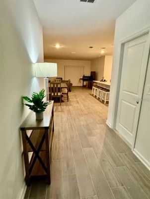 Dining room, Interior, Recessed Lighting, Wood Texture Flooring