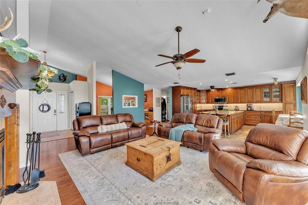Interior, Kitchen, Living room, Recessed Lighting, Stainless Steel Appliances, Wood Texture Flooring