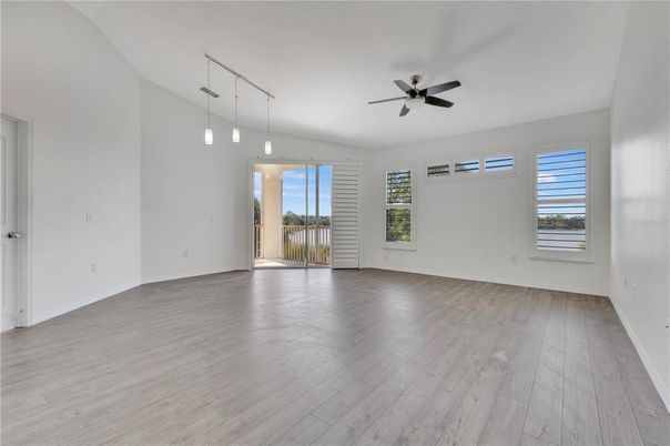 Empty room, Interior, Pendant Lights, Wood Texture Flooring