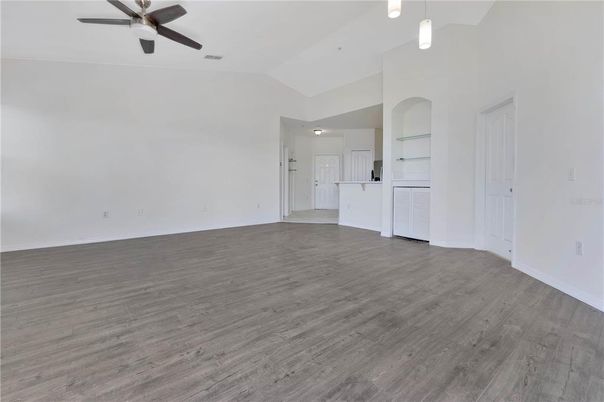 Empty room, Interior, Pendant Lights, Wood Texture Flooring