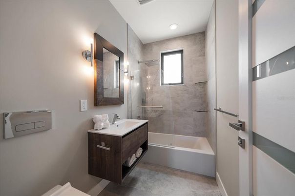 Bathroom, Glass Shower, Interior, Recessed Lighting