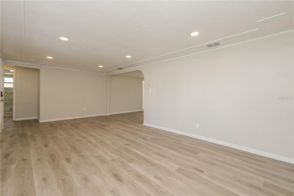 Empty room, Interior, Recessed Lighting, Wood Texture Flooring