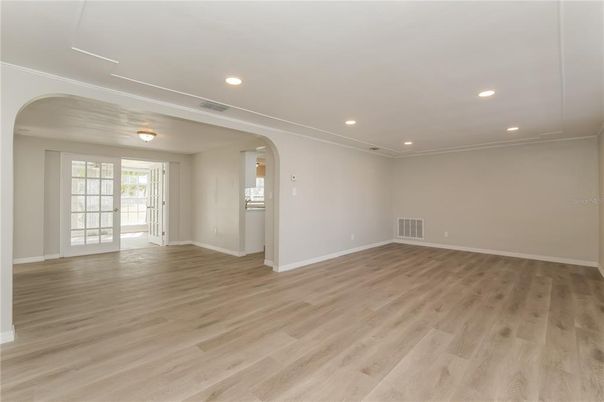 Empty room, Interior, Recessed Lighting, Wood Texture Flooring