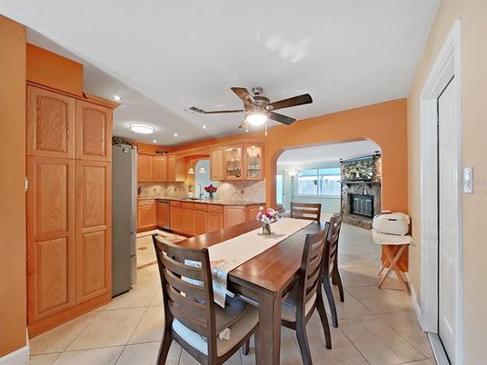 Dining room, Fireplace, Interior, Kitchen, Recessed Lighting