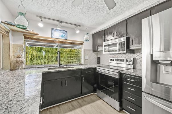 Interior, Kitchen, Stainless Steel Appliances, Wood Texture Flooring