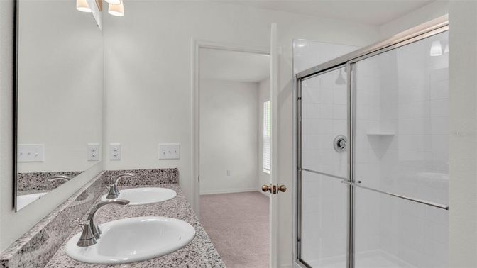 Bathroom, Dual Sink Vanities, Glass Shower, Interior