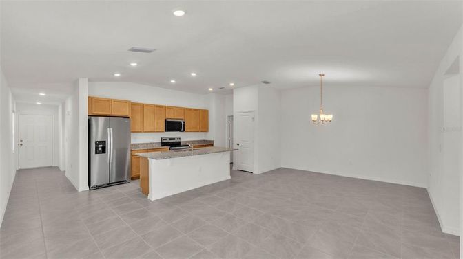 Chandelier, Interior, Kitchen, Pendant Lights, Recessed Lighting, Stainless Steel Appliances