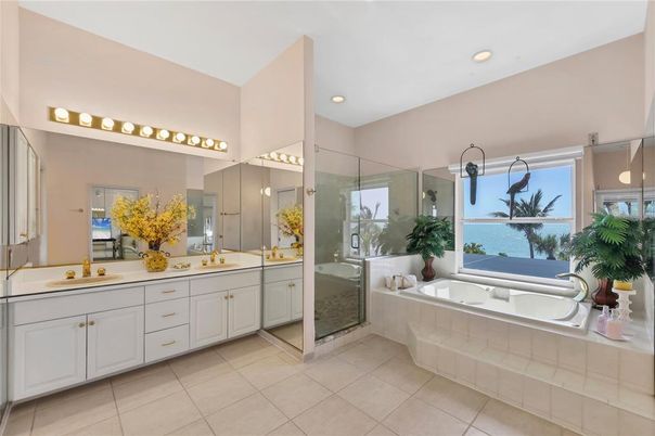 Bathroom, Dual Sink Vanities, Glass Shower, Interior, Recessed Lighting, Water