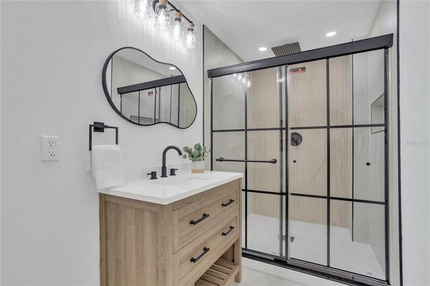Bathroom, Dual Sink Vanities, Glass Shower, Interior, Recessed Lighting