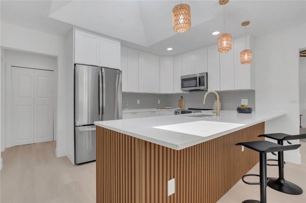 Interior, Kitchen, Pendant Lights, Recessed Lighting, Stainless Steel Appliances