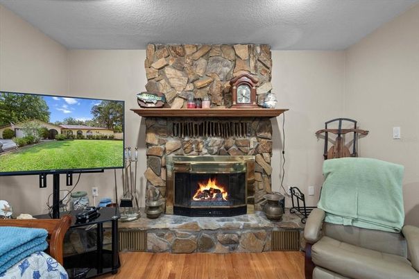 Fireplace, Interior, Stone Walls, Wood Texture Flooring