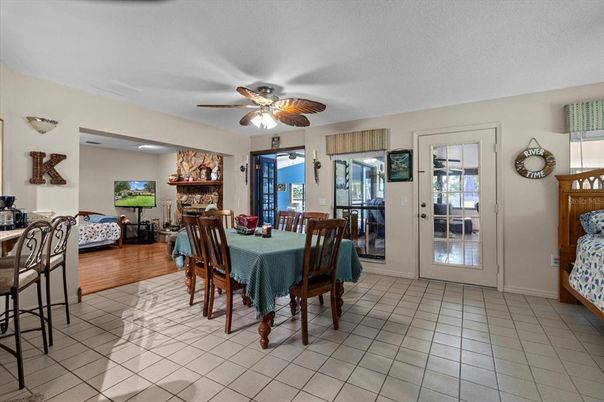 Dining room, Fireplace, Interior, Wood Texture Flooring