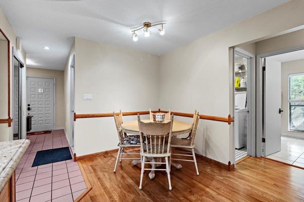 Dining room, Interior, Recessed Lighting, Wood Texture Flooring