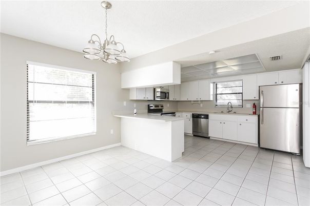 Chandelier, Interior, Kitchen, Stainless Steel Appliances